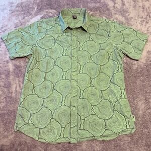 Helly Hansen Men's XL Green Topographic Print Short Sleeve Button Up Shirt